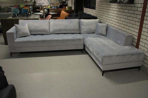 Luxe hoekbank Milla velvet velours grijs / blauw lounge, Huis en Inrichting, Banken | Bankstellen, Zo goed als nieuw, Hoekbank