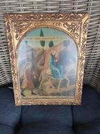 Antieke Religieuze Print met Gouden Lijst, Ophalen of Verzenden