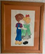 Vrolijke Tekening van Jongen en Meisje (Houten Lijst), Ophalen of Verzenden, Zo goed als nieuw, Wanddecoratie
