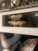 Handgemaakt Epoxy Schilderij - Gouden Lippen - 100x35cm, Huis en Inrichting, Woonaccessoires | Schilderijen, Tekeningen en Foto's