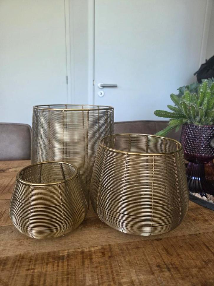 Goudkleurige Draadstalen Kaarshouders Set, Huis en Inrichting, Woonaccessoires | Kandelaars en Kaarsen, Verzenden