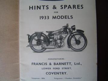 Francis Barnett 1933 models hints and spares list beschikbaar voor biedingen