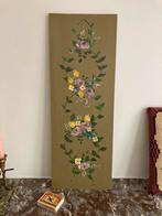 Botanische kunst groen bloemen paneel lila schilderij, Ophalen of Verzenden