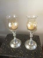 2 kandelaars incl los glaasje.  Hoogwaardig tin, Huis en Inrichting, Woonaccessoires | Kandelaars en Kaarsen, Ophalen of Verzenden