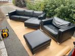Leren hoekbank met fortui en poef, Huis en Inrichting, 250 tot 300 cm, ., ., Hoekbank
