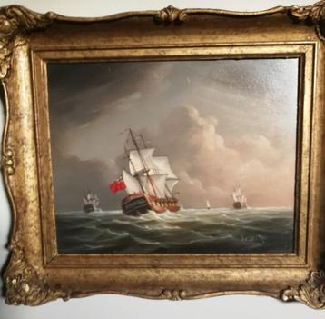 Oude zeilschepen, olieverf, Bernard Page. beschikbaar voor biedingen