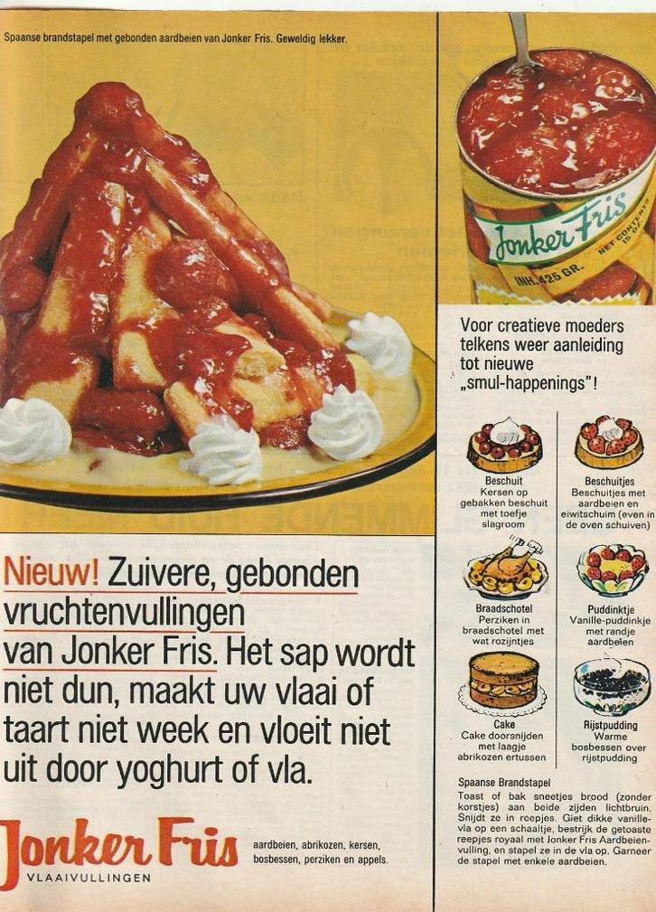 retro reclame 1966 Jonker Fris gebonden vruchtenvullingen, Verzamelen, Retro, Overige typen, Verzenden