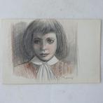 Claes Huisman (1885-1973) 1940's tekening van meisje portret, Verzenden