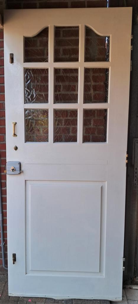 Houten Buitendeur met Glas, Doe-het-zelf en Verbouw, Deuren en Horren, Gebruikt, Buitendeur, 200 tot 215 cm, 80 tot 100 cm, Glas