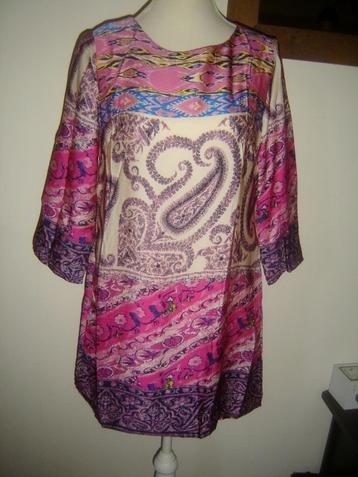 TRENDY paars/roze jurkje met print mt. L - nieuw!  beschikbaar voor biedingen