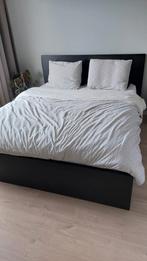 Zwart tweepersoonsbed (Malm van Ikea) met opberglades, Ophalen, Gebruikt, Zwart, Tweepersoons