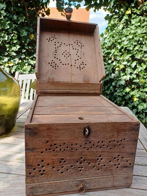 Franse  brocante handmade hout houten kist uien knoflook, Antiek en Kunst, Curiosa en Brocante, Ophalen of Verzenden