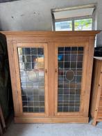 Eikenhouten burgermeester kast, glas in lood ruiten, Antiek en Kunst, Antiek | Meubels | Kasten, Ophalen