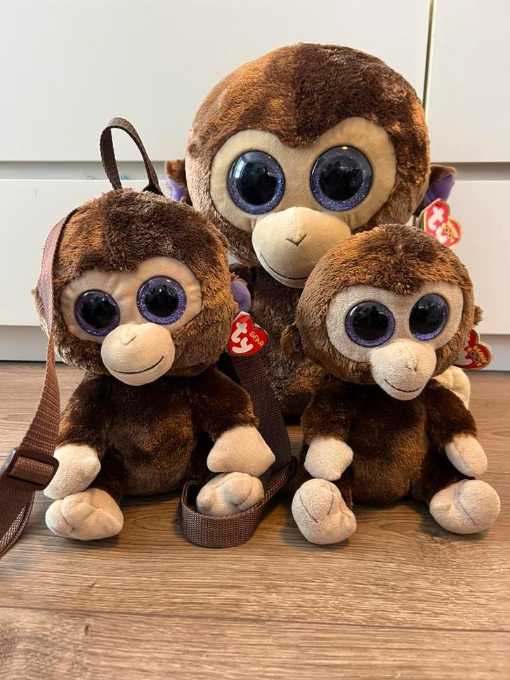 TY knuffelset Coconut aap met rugtasje, Kinderen en Baby's, Speelgoed | Knuffels en Pluche, Zo goed als nieuw, Overige typen, Ophalen