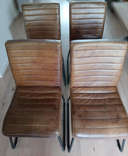 Eetkamerstoelen echt leer, set van 4, Huis en Inrichting, Stoelen, Gebruikt, Leer, Zwart, Ophalen