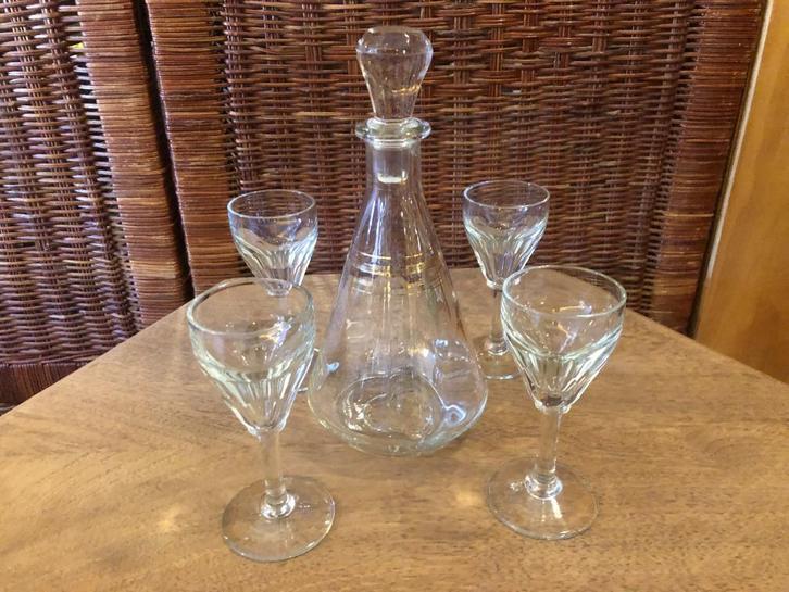Prachtige Port Set , Karaf met 4 Antiek Kristallen Glazen., Antiek en Kunst, Antiek | Glas en Kristal, Ophalen of Verzenden