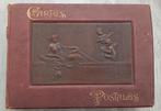 Fraai antiek ansichtkaart album met koperen reliëfplaat, Antiek en Kunst, Ophalen of Verzenden