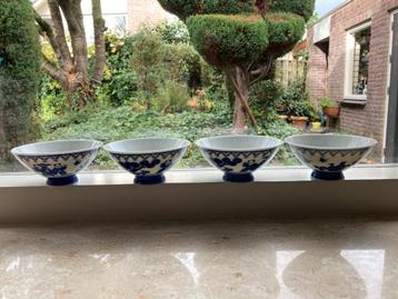 China | 4 Rijstkom soepkom | Vintage | Zotjes | diepblauw beschikbaar voor biedingen