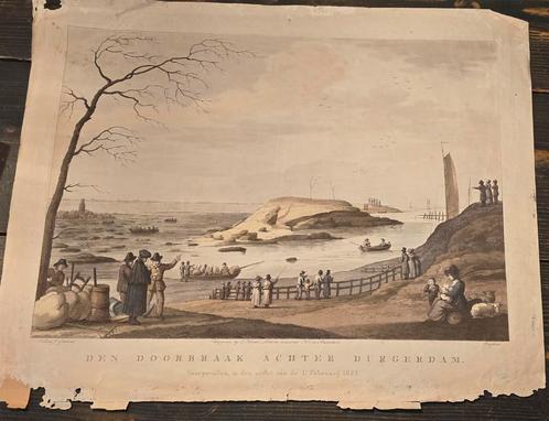 Den doorbraak achter Durgerdam, Antiek en Kunst, Kunst | Etsen en Gravures, Ophalen of Verzenden