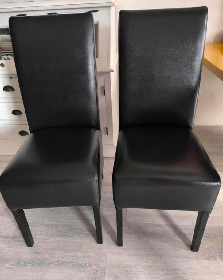 6 zwarte eetkamerstoelen, Huis en Inrichting, Stoelen, Gebruikt, Vijf, Zes of meer stoelen, Leer, Metaal, Zwart, Ophalen of Verzenden