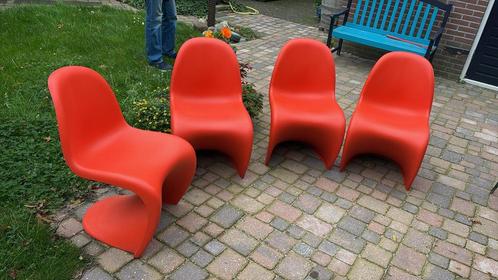 Set van 4 Vitra Verner Panton Oranje designer stoelen, Huis en Inrichting, Stoelen, Zo goed als nieuw, Vier, Kunststof, Overige kleuren