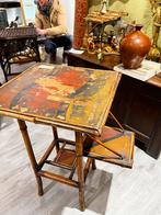 Uniek Antiek bamboe tafeltje retro vintage 1875 bijzettafel, Ophalen of Verzenden