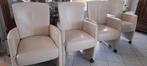 4 st. Beige leren eetkamerstoelen met verstelbare rugleuning, Huis en Inrichting, Stoelen, Ophalen, Gebruikt, Wit, Leer