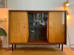 Vintage mid-century highboard servies kast, Ophalen, Gebruikt, Teakhout, 100 tot 150 cm