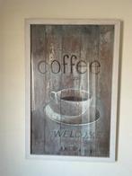 Gezellig schilderij  van kop koffie op houten achtergrond, Verzenden, Zo goed als nieuw, Schilderij, 75 cm of meer