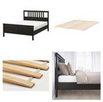 IKEA HEMNES Bedframe, zwartbruin 160x200 + base + mattress, Huis en Inrichting, 160 cm, Gebruikt, Bruin, Hout