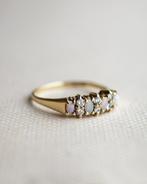 Vintage 9K gouden half eternity ring met opaal & CZ- 18, Ophalen of Verzenden, Zo goed als nieuw, 17 tot 18, Met edelsteen