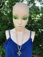 Ketting met goudkleurig kruis - hanger - vintage, Sieraden, Tassen en Uiterlijk, Kettingen, Ophalen of Verzenden, Zo goed als nieuw