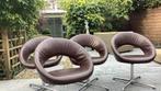 4 bruin leer beklede Artifort Nina stoelen., Gebruikt, Bruin, Ophalen of Verzenden, Metaal