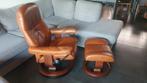 Stressless fauteuil met hocker cognac leer., Huis en Inrichting, Ophalen, Zo goed als nieuw, 50 tot 75 cm, Relaxfauteuil comfortstoel