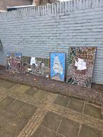 Vier stuks glas in lood diverse thema's, Antiek en Kunst, Ophalen