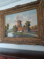 Schilderij ( landschap met molen) van T.J. Scheer, Antiek en Kunst, Kunst | Schilderijen | Klassiek, Ophalen of Verzenden