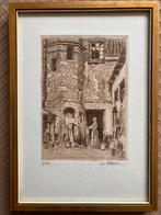 Ets J. van Schooten - Binnenplaats met figuur, Ophalen of Verzenden