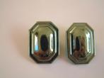 Vintage groene metalic clip oorbellen, Ophalen of Verzenden, Groen, Overige materialen