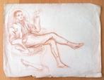 A493-11 Oude tekening Rokende Dandy in stoel - met watermerk, Ophalen of Verzenden