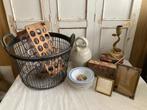 Brocante aardappelmandje - eierrekje - kruik - lampje - blik, Ophalen of Verzenden