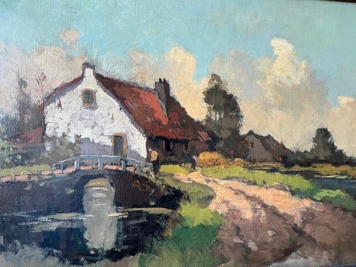 Frans Simon Hoos, boerderij in landschap, Antiek en Kunst, Kunst | Schilderijen | Klassiek, Ophalen