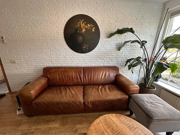 Leren bank vintage leather | Robuust | met orginele tag, Huis en Inrichting, Banken | Bankstellen, Gebruikt, Rechte bank, Tweepersoons