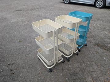 3 IKEA Raskog trolleys, blauw en creme/licht geel beschikbaar voor biedingen