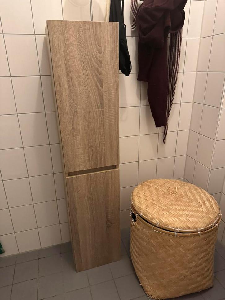 Badkamerkast hout, Huis en Inrichting, Badkamer | Badkamermeubels, Zo goed als nieuw, (Half)hoge kast, 100 tot 150 cm, Minder dan 50 cm