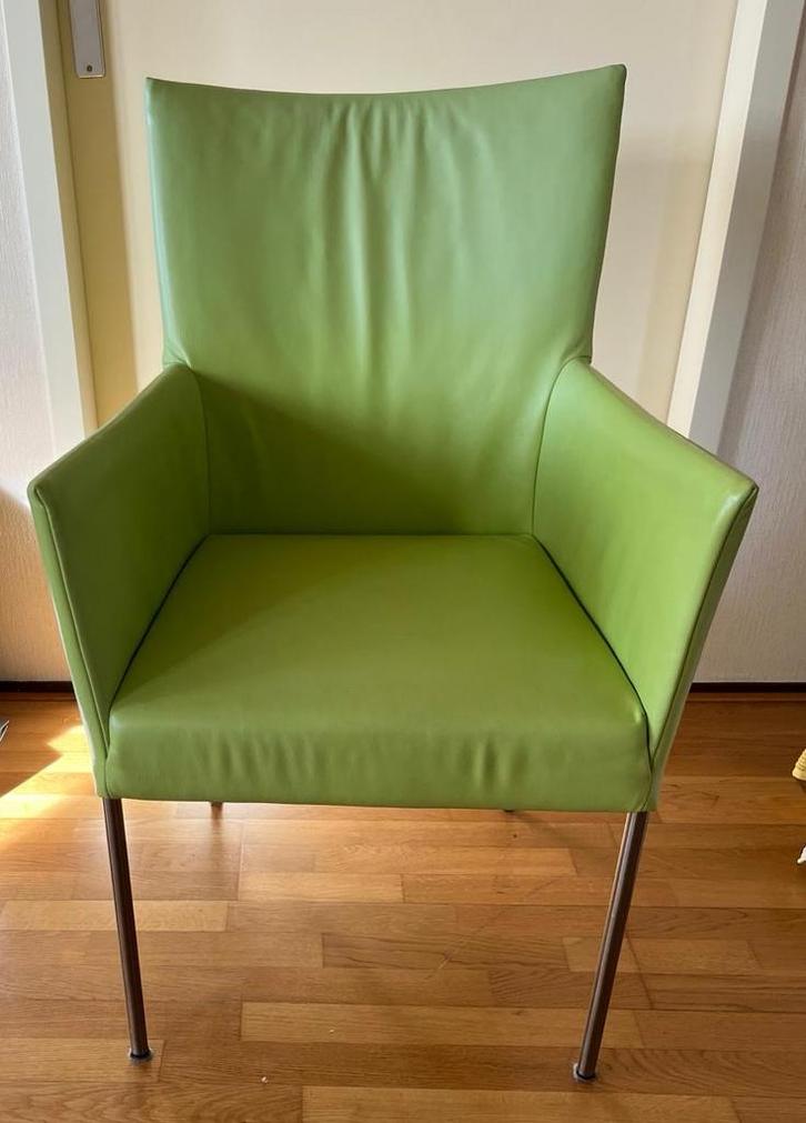4 Groene leren design stoelen  van Bert Plantagie, Huis en Inrichting, Stoelen, Gebruikt, Eén, Overige kleuren, Ophalen