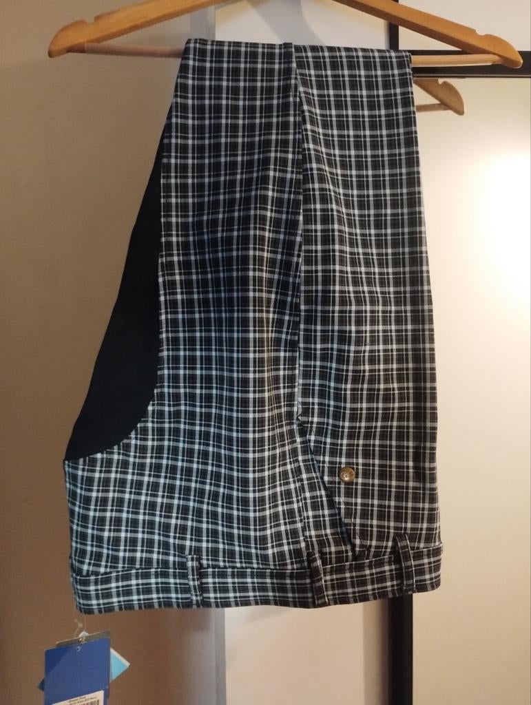 Rijbroek Mondoni dames 46 lichtblauw fijne ruit met steekzak, Blauw, Maat 46/48 (XL) of groter, Nieuw, Ophalen of Verzenden