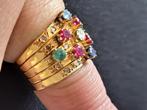 14 krt Antiek gouden ring met robijn,diamanten,smragd,saffie, Sieraden, Tassen en Uiterlijk, Antieke sieraden, Ophalen, Goud, Ring