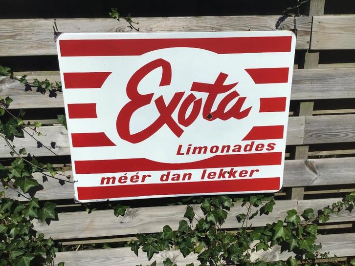 EXOTA emaille reclamebord en 3 flessen, Verzamelen, Merken en Reclamevoorwerpen, Gebruikt, Reclamebord, Ophalen