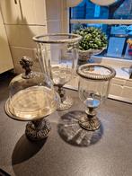 Set van 3 decoratieve glazen vazen met zilveren voet, Ophalen of Verzenden
