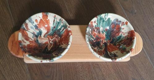 Schaaltjes op olijfhout - Keramiek Ideart squillace - Italië, Huis en Inrichting, Keuken | Servies, Zo goed als nieuw, Schaal of Schalen